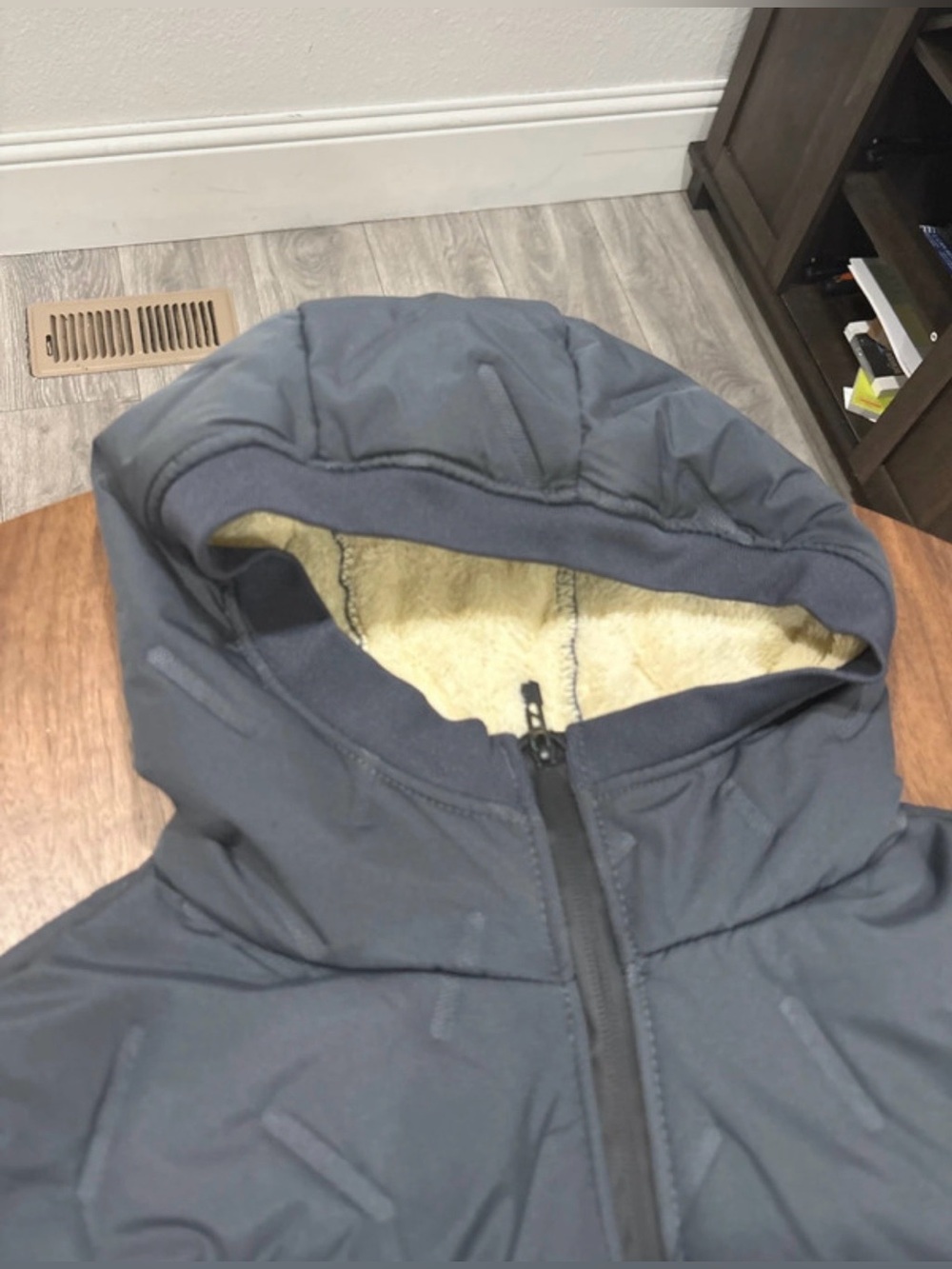 Children's Puffer Hooded Jacket with Sherpa Lining - Navy